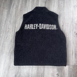 Vtg Harley Davidson Sherpa Fleece Vest Mens Size M Zip Up Logo Spellout USA